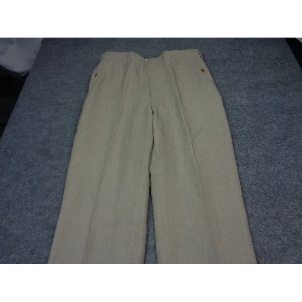 Vtg ORVIS Trouser Pants Mens 34 Beige 100% Linen Summer Classic Unhemmed NWT